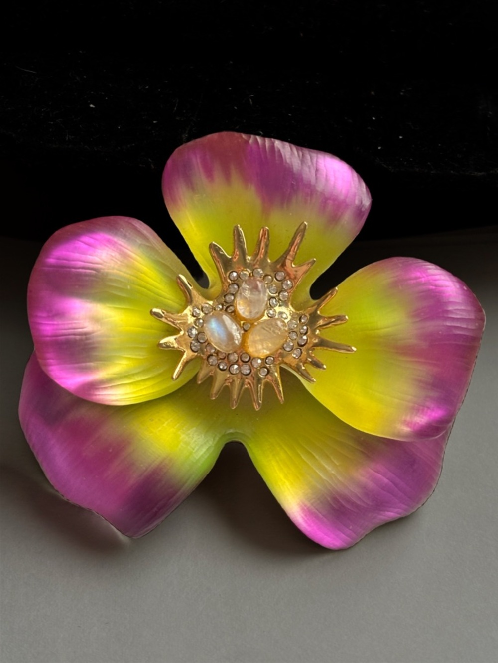 ALEXIS BITTAR • Vintage Hand Carved Lucite Pansy Gemstone Brooch